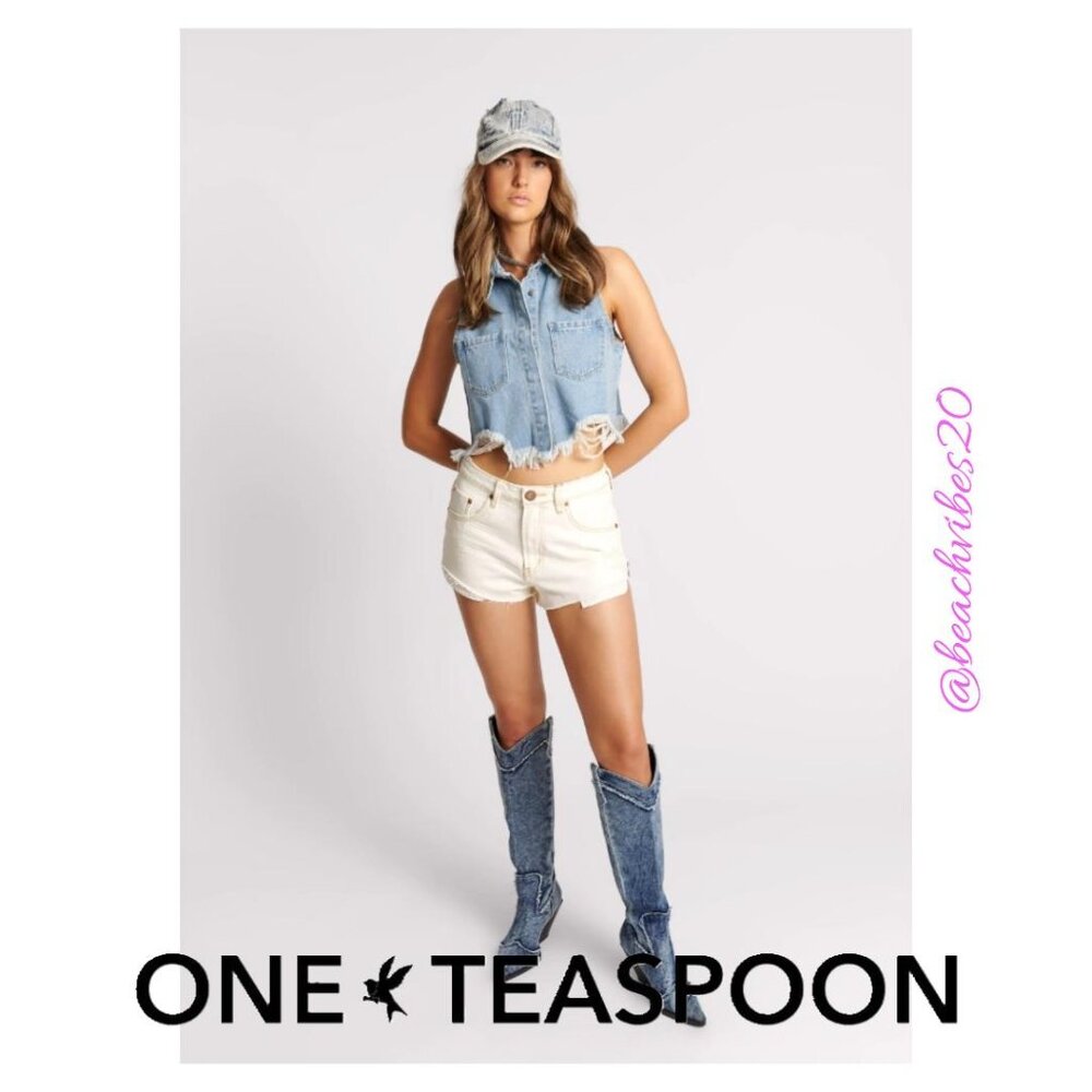 ONE TEASPOON The One High Waist Cheeky Denim Shorts Xanthe 30 NWT O-134